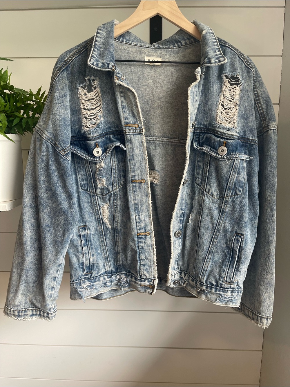 POL Light Blue Distressed Denim Jacket